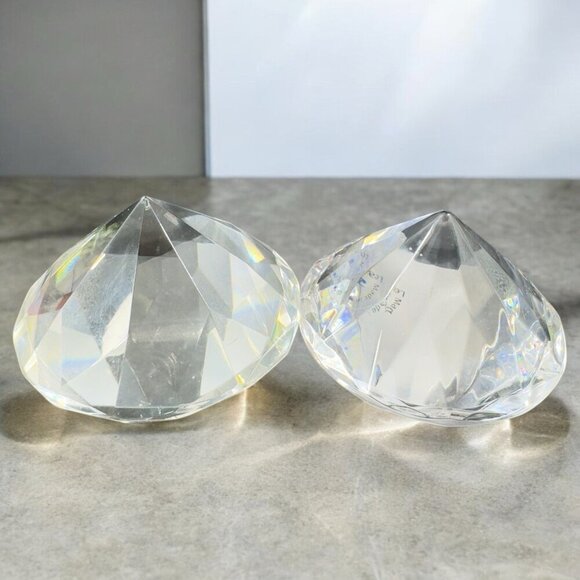 Clear Crystal Glass Diamond Shape Sculpture Paperweight Set2 Made In Germany VTG - Picture 3 of 13
